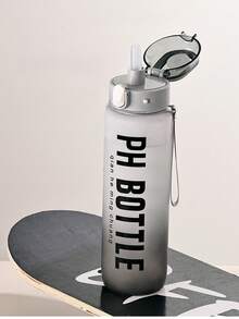 Bouteille de sport portable de haute qualité, finition mate dégradée, bouteille d'eau en plastique de 1000 ml pour le fitness et les activités de plein air - Gris - Voir 5