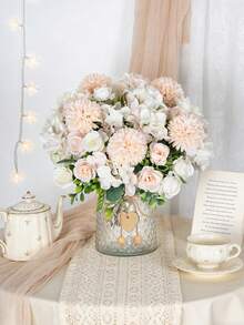 3pcs Artificial Silk Ball Chrysanthemums, Roses, Hydrangeas, Artificial Flowers, Valentine's Day Gifts, Simulated Flower Brunch, Suitable For DIY Wedding Bouquets - Champagne - View 6