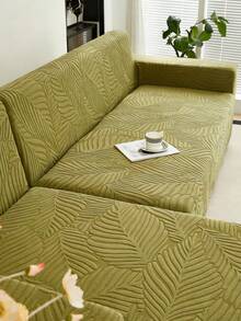 1pc Plush Olive Green Leaf Pattern Stretch Sofa Cover, Nordic Modern Polyester Dust-Proof Anti-Slip Thickened Sofa Slipcover, Suitable For 1/2/3/4 Seater Sofa, Especially Suitable For Autumn/Winter Sofa Decor - Green - View 10