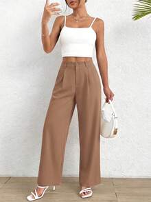 Women Spring Summer Wide Leg Pants For Fall High Waisted Business Casual Outfits Work Pant Trousers Khaki Office Work Outfits For Women - 卡其色 - 查看 3