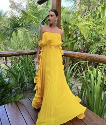 Fashionable And Sophisticated Women's New Style Ins-Inspired Pleated Bustier Maxi Dress - Màu vàng - Xem 4