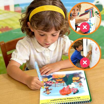 beartale 12页可重复使用的农场动物魔法水彩画书 - 可重复使用的水彩涂色书，适合儿童和幼儿，创意DIY绘画玩具，艺术绘画用品，教育绘画玩具，学校用品，返校季，儿童礼物，母亲节，儿童节