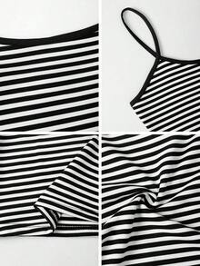Vaiaye Women'sLingerie Style Top And Spring/Summer Striped Print Round Neck Fitted Casual Vacation Camisole, Suitable Beach Vacation & Everyday Casual Wear - Sọc đen trắng - Xem 11