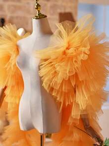 European And American Style Bridal Veil Shawl, Suitable For Hostess, Evening Gown, With Trailing,Summer,Beach,Wedding - Orange - View 4