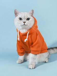 1pc Dopamine Color Solid Basic Warm Comfortable Hoodie Suitable For Cats And Dogs, Indoor And Outdoor - Orange - View 4