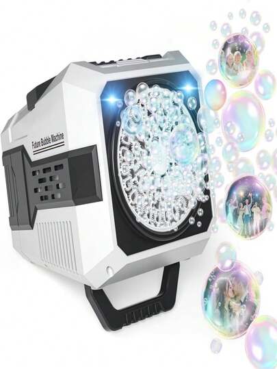 Upgraded Multi-Hole Bubble Maker Product Suitable For Teenagers' Electronic Stage, Can Be Charged By Battery Or USB, Equipped With Portable Handheld Design And Blue Lighting, Applicable For Outdoor Entertainment, Wedding Stage, Festival Parties And Other Teenage Scenarios