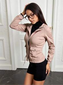 Women's Seasonal Lightweight Thermal Short Jacket Jacket - C,沙子 - 查看 3