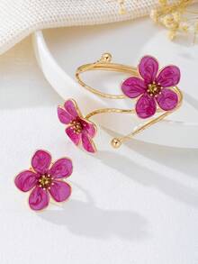 1 Set Of 5-Petal Flower Jewelry: 1 Ombre Flower Bracelet, 1 Small Flower Ring - Five-petaled Flower - View 15