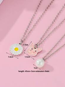 Bộ 3 dây chuyền mặt dây chuyền ngọc trai giả, hoa, trái tim, thỏ dễ thương và thời trang cho trẻ em mùa xuân/hè, thích hợp cho việc đi nghỉ mát, làm quà tặng hoặc dịp lễ. - Nhiều màu - Xem 5