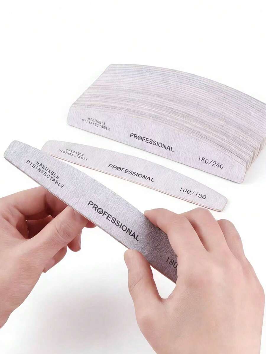 7件套灰色指甲锉半月形细锉100/180目木质美甲工具 - 淺灰色 - 查看 1