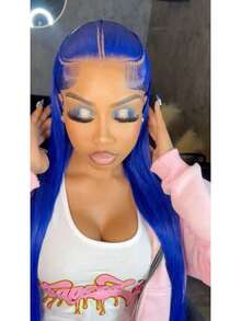 Blue Straight Lace Front Wigs Human Hair 13x4 Hd Transparent Lace Frontal Wigs Glueless Dark Blue Wigs With Baby Hair Colorful Dark Blue Lace Front Wig For Women - Dark blue - 查看 7
