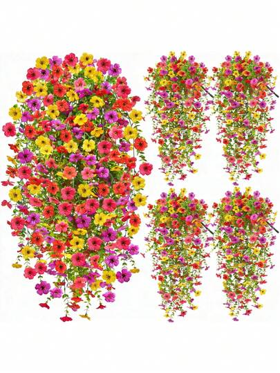 1 chậu hoa giả treo trang trí ngoài trời mùa xuân/hè, cây bạch đàn tím treo tường, dây leo dài, cây giả chống tia UV, giống như lụa, chịu được thời tiết, thích hợp trang trí sân hiên, hiên nhà, cửa sổ, vườn, trong nhà.