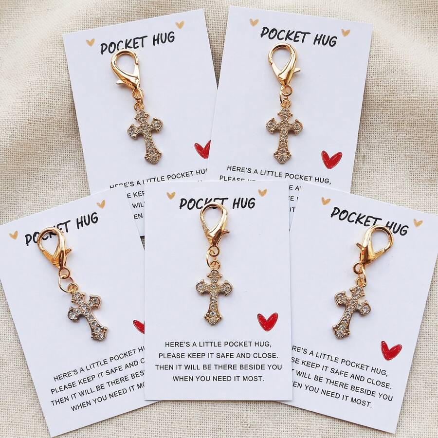 1/5pcs Elegant Cross Keychain Set, Featuring Fun Cross-Shaped Keychains. Suitable For Baptism, Wedding, Communion, Bridal Shower, Souvenirs, Birthday Party Gifts, Religious Events, Daily Wear, Easter, Holidays, And Anniversaries. - Multicolor - View 1