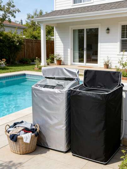 Cubierta protectora impermeable y resistente a los rayos UV para lavadora, hecha de tela Oxford duradera, adecuada para la mayoría de lavadoras de carga superior, para usar en interiores, balcones, baños y exteriores, cubierta especial para protección de electrodomésticos del hogar