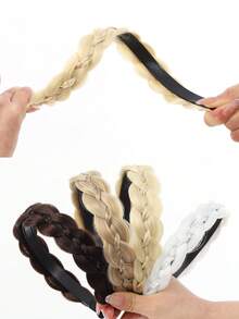 Fishbone Braid Headband For Women, Realistic Human Hair Wig, Height-Enhancing Gourd Braid, Hand-Woven Synthetic Wig - Multicolor - View 3