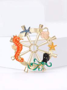 Luxury Enamel Ocean Animal Ship's Wheel Brooches - Creative Pins For Women Unisex Casual Party Jewelry Accessories / Friends Gifts Badges Decoration - Rudder - View 7
