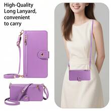 1pc Crossbody Protective Case With Card Slots, Zipper Pocket Compatible With Apple 17 ProMax/16/15/14/13/12/11pro, A56, NOTE 14 PRO 5G (International Version), Makeup Mirror Phone Cover - Purple - View 3
