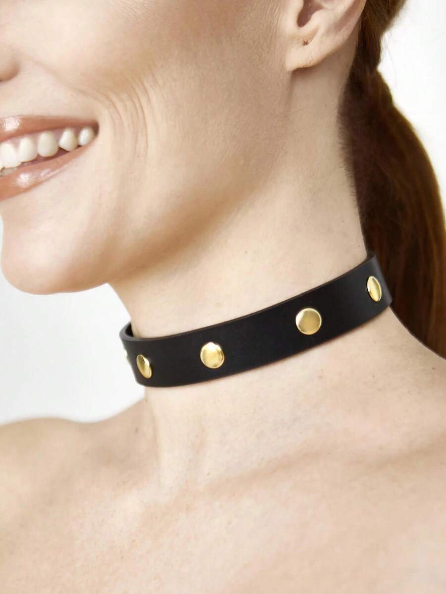1 chiếc vòng cổ choker da kiểu punk màu đen có khóa kim loại điều chỉnh được dành cho nữ, vòng cổ phối kim loại kiểu punk, thích hợp cho các bữa tiệc hóa trang hoặc cosplay. - màu đen - Xem 1