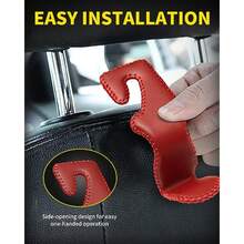 Paquete de 4 ganchos de piel superior para reposacabezas de asiento de coche con capacidad de carga de 44 libras organizador de almacenamiento accesorios universales para el interior del coche para bolsos botellas de agua paraguas rojo - Rojo - Ver 4
