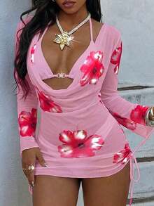 3pcs Floral Jacquard Bikini Set, New Summer Vacation Beachwear, Pearl Buckle Chiffon Camisole, Bra, Panty Swimsuit With Removable Pads, Women Summer Dress, Holiday, Skirt, Ibiza Clothing, Women Swimwear, Bikini Set, Ladies Swimsuit, Women Beach Outfit, Vacation Set, Beach Dress, Women Bikini Set - 多色 2 - 查看 13