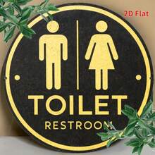 2D Flat, 1pc Unisex Restroom Sign Round Wooden Plaque, Suitable For Living Room, Kitchen, Garden, Animal Farm, Cafe, Decorative Board Gift, Suitable For Vintage Style Enthusiasts, Pre-Drilled Holes As Shown In Size - Multicolor - View 1