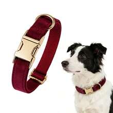 1pc Velvet Material Pet Dog Collar, Soft & Comfortable Adjustable Dog Collar With Metal D-Ring, Quick Release Safety Buckle, Suitable For Small To Medium To Large Dogs, All Season, Fashionable, Colorful, Retro Cute, Minimalist - Burgundy - View 10