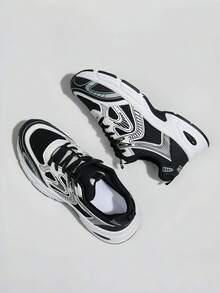 Giày thể thao nữ mới, kiểu dáng Preppy, đế dày, giày chạy bộ, giày trắng, giày đôi, màu đen, mũi tròn, buộc dây, phối lưới và da, thoáng khí, đa năng, miệng sâu, thời trang, in họa tiết graffiti, kiểu dáng sinh viên, giày đi bộ đường dài ngoài trời, giày casual, giày đi làm. - màu đen - Xem 8