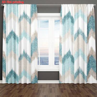 2片装彩色现代几何波浪窗帘，保护隐私，数码印花，适用于客厅、卧室、书房等家居装饰