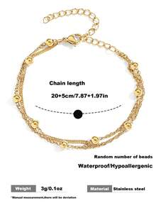 1 chiếc vòng chân bằng thép không gỉ mạ vàng, dây xoắn hai lớp, vòng chân đính hạt tinh tế, món quà lý tưởng. - Vàng - Xem 5