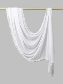 1 pieza Hiyab de unicolor con encaje de contraste para mujer, + Hiyab de viscosa, elegante pañuelo largo de 70x180cm con encaje delicado, pañuelo musulmán ligero y transpirable en múltiples colores, para playa y vacaciones - Gasa con ribete de encaje multicolor - Ver 13