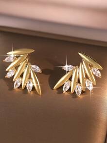 1 par de pendientes de botón con alas de ángel de circonita cúbica, pendientes con alas de hoja de oro, accesorio brillante y duradero adecuado para bodas, compromisos, fiestas y uso diario - Amarillo Oro - Ver 10