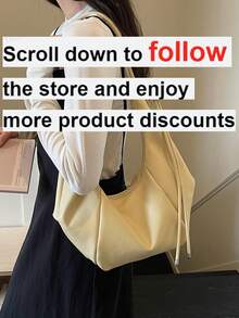 1 pezzo Borsa a spalla in PU tinta unita, borsa a mezzaluna di grande capacità alla moda, adatta per donne adulte, abbigliamento elegante e shopping all'aperto - Butter Yellow - Visualizzare 3