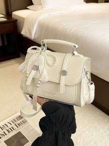 2026春季新款复古手提包，时尚别致单肩斜挎包，休闲时尚小方包（带吊坠） - 彩色 - 查看 1