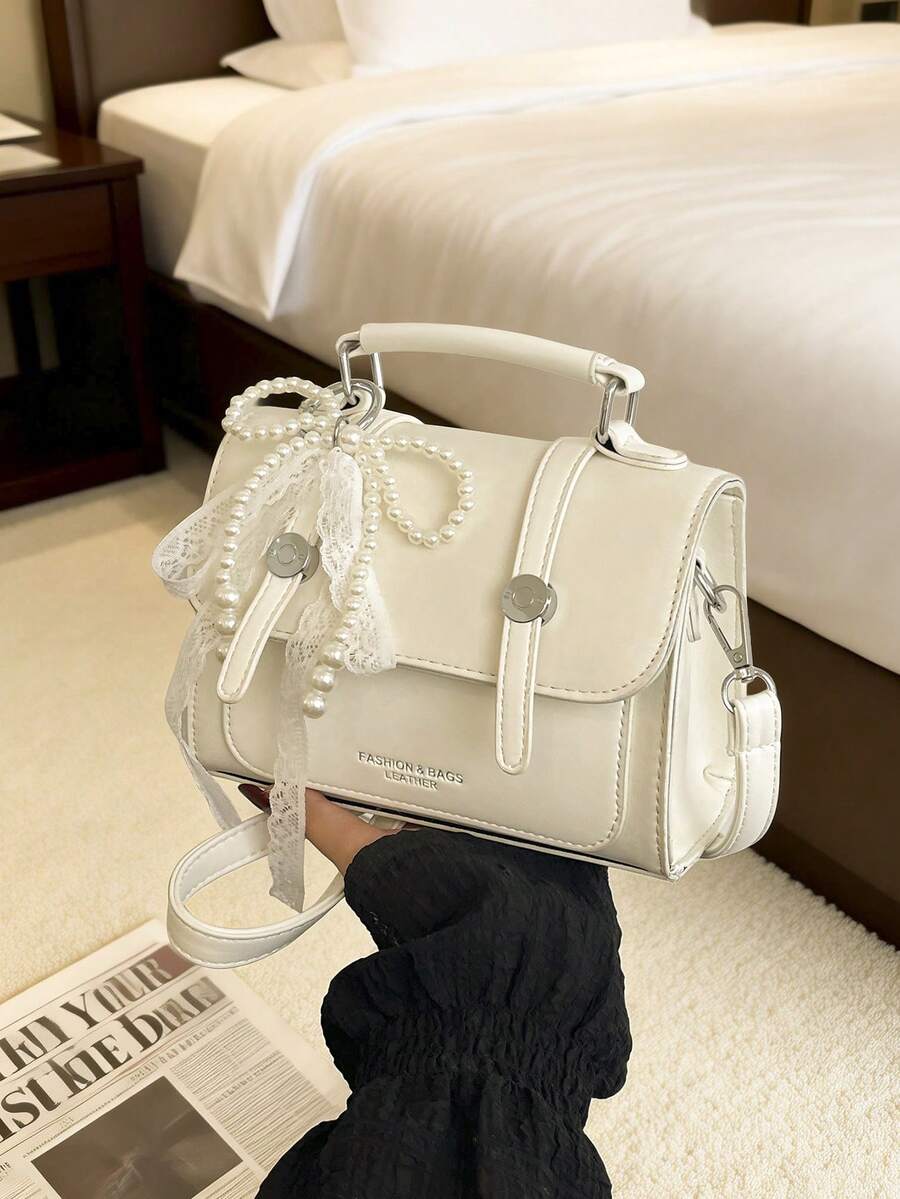 2026春季新款复古手提包，时尚别致单肩斜挎包，休闲时尚小方包（带吊坠） - 彩色 - 查看 1