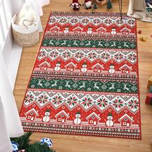 Christmas Snowman Red Indoor Carpet With Anti-Slip Bottom, Suitable For Decoration In Living Room, Bedroom, Dining Room, And Family Office. It Is A Durable And Washable Floor Mat. Christmas - 紅色和綠色色調 - 查看 2