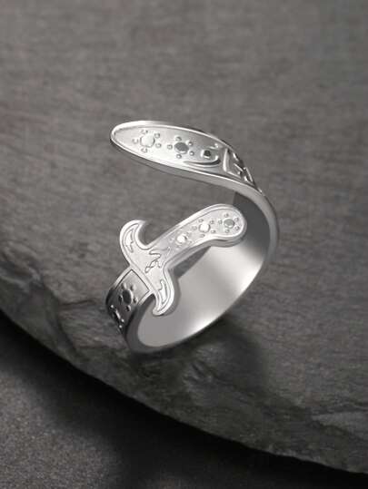 1枚复古不锈钢符文剑可调节戒指，男女皆宜的护身符时尚戒指，送给朋友的纪念礼物