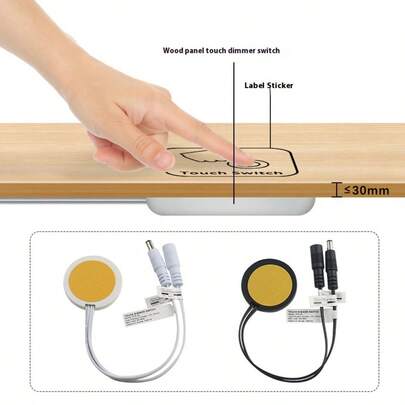 可穿透式 30mm 面板触摸开关 DC 5V-24V LED 调光控制器 黑白智能触摸传感器调光开关，适用于厨房橱柜房间氛围灯