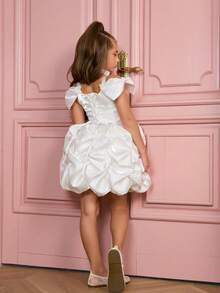 Young Girl Bow Tulle Party Dress, Suitable For Birthday, Banquet, Wedding, Flower Girl - White - View 3