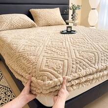 European Embossed Super Soft Bed Sheet/Blanket- Four Season Universal Warm Mattress Protective Cover, Soft Machine Washed Bedding, Deep Pocket Design, Suitable For Multiple Specifications Twin, Queen, King, Full.(NO Pillowcase) - Khaki - View 15