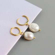 1 đôi bông tai mặt dây chuyền ngọc trai Baroque, trang sức cao cấp phù hợp cho phụ nữ đeo hàng ngày. - Vàng - Xem 8