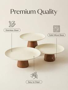 Bộ 1 đĩa thép không gỉ màu trắng sữa có đế gỗ, khay đa năng, đĩa đựng kẹo, giá để bánh. - Giá đỡ bằng gỗ, khay bằng thép không gỉ màu trắng. - Xem 9