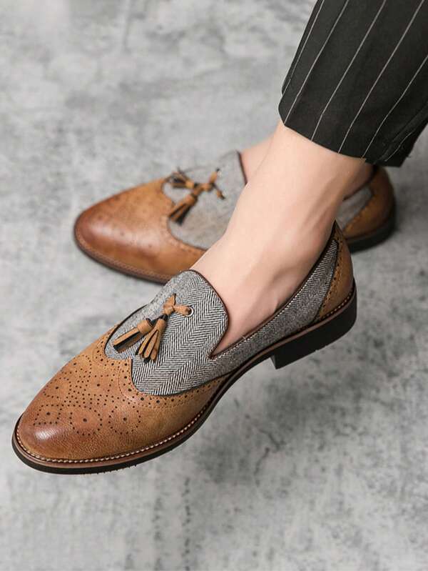 Brown Slip-On Loafers, Men's Formal Dress Shoes, Elegant Gentleman Social Shoes, Solid Color Soft Comfortable Moccasins, Pointy Toe Fashion Comfortable Driving Shoes, Lightweight Comfortable Derby Shoes