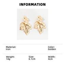 1 Pair Retro Minimalist Exaggerated Golden Yellow Lotus Leaf & Maple Leaf Earrings, Elegant Earrings Suitable For Women To Wear Daily, Banquet, Party, All Seasons - Yellow Gold - View 13