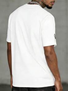 加大码男士休闲“Geedup”字母印花T恤，心形领短袖休闲T恤，适合春夏及情人节穿着 - 白色 - 查看 2