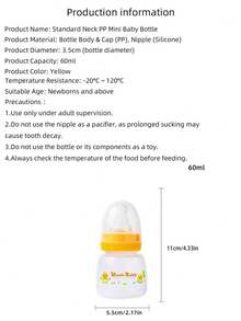 Bình sữa mini PP 60ml cho trẻ sơ sinh, chống đầy hơi, đường kính 3.5cm, núm vú silicon mềm, kèm nắp đậy, dành cho trẻ sơ sinh và trẻ nhỏ. - Nhiều màu - Xem 7