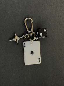 1pc Unisex New Creative Cartoon Dice Keychain Acrylic Playing Card Pendant Cute Bag Charm Car Decoration Keyring Purse Accessories For Backpack Handbag For Women - 彩色 - 查看 1