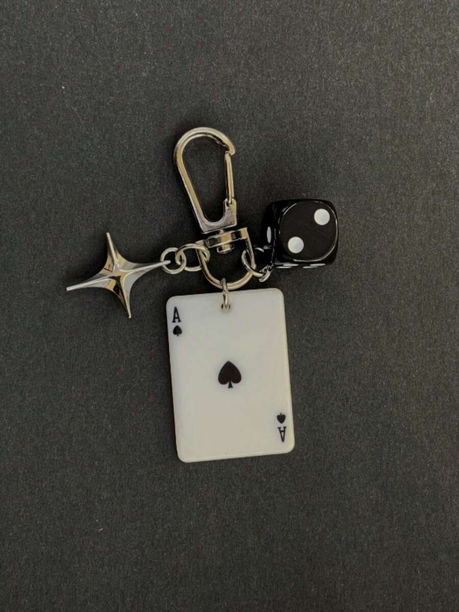 1pc Unisex New Creative Cartoon Dice Keychain Acrylic Playing Card Pendant Cute Bag Charm Car Decoration Keyring Purse Accessories For Backpack Handbag For Women - 彩色 - 查看 1