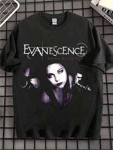 1pc Evanescence Band Retro Rock Graphic Tee With Iconic Printed Design, 100% Soft Premium Cotton, Machine Washable Loose Street Style, Unisex Short Sleeve Top, Perfect For Music Culture, Street Style And Alternative Rock Fans - 黑色 - 查看 6