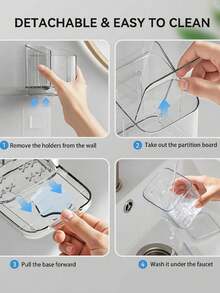 1pc Transparent Toothbrush Holder, Wall-Mounted Storage Rack With Compartments, Storage Rack For Toothpaste And Toothbrushes, Creative No-Drill Bathroom Storage, Can Hold Toothbrushes, Combs, And Razors, Home Bathroom Decoration, Suitable For Various Surfaces, Holder For Toothbrushes And Cosmetics, Designed To Save Space, Serves As A Storage Rack On Bathroom Sinks, Toilets, And Countertops - Multicolor - View 6