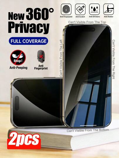 2 piezas Protector de pantalla de privacidad de 360 grados de 4 vías, con kit de instalación. Compatible con iPhone 17 Pro Max [6.9 pulgadas], 17 Pro/17 Air/17e/17, 16 Pro Max/16 Pro/16 Plus/16e/16, 15 Pro Max/15 Pro/15 Plus/15, 14 Plus/13 Pro Max/12 Pro/11 Pro Max/Serie X y talla grande. Sensible a Face ID, sensible a Dynamic Island